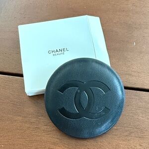 CHANEL GWP Black Embossed CC Round Compact Case